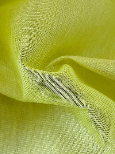 Maheshwari Cotton Tissue Silk Saree | Handloom Mark | Yellowish Green with Red Border | Ships from California